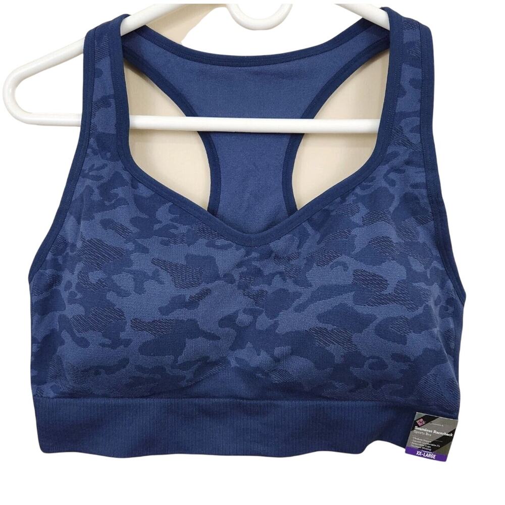 New! Member's Mark Moisture Wick Seamless Racerback Sports Bra Blue Camo SZ XXL